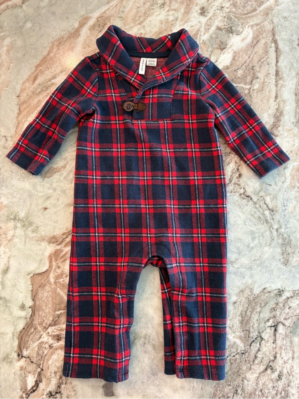 Janie and Jack Boys Holiday Plaid Outfit Henley One Piece Long Sleeve Christmas